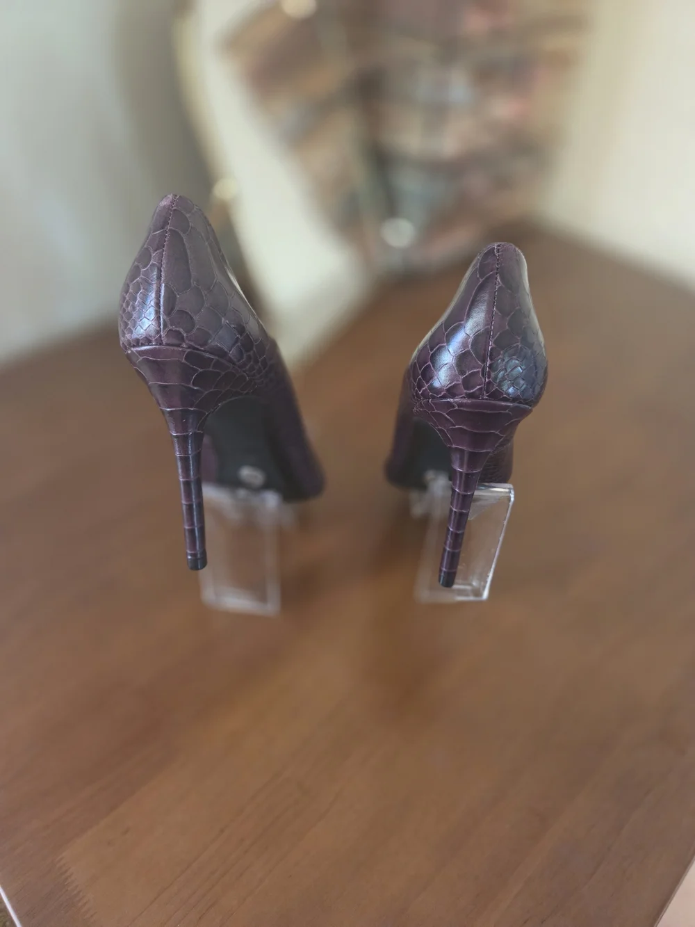 Michael Kors Plum Snakeskin-Embossed Pointed Toe Pumps